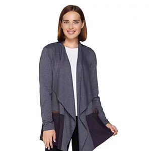 LOGO Lori Goldstein XS Cardigan Jacket Heathered Purple Open Front Pocket Soft
